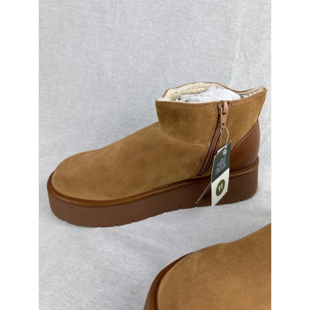 Wild Fable Women Platform Ankle Boots Cognac Brown Faux Suede Shearling Lined 11 - Picture 4 of 5